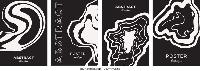 Set of posters abstract design black and white drawing. Poster, banner, flyer template. cards, covers. Vector set of illustrations, design elements.