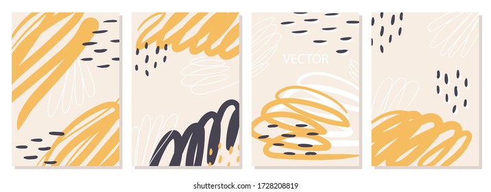 Un conjunto de afiches con figuras abstractas y garabatos. diseño gráfico moderno. Perfecto para medios sociales, afiche, portada, invitación, folleto. Fondos rectangulares, vector
