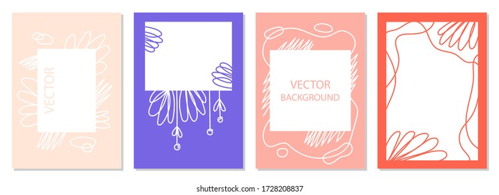 Un conjunto de afiches con figuras abstractas y garabatos. diseño gráfico moderno. Perfecto para medios sociales, afiche, portada, invitación, folleto. Fondos rectangulares, vector