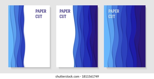 A set of posters. Abstract geometric background in paper cut style. Smooth lines. Design for brochures, posters, flyers, advertising. Vector illustration