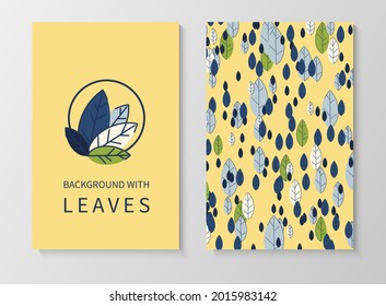 A set of posters for advertising, invitations, cards from colorful leaves. Summer background for sales, congratulations. Geometric flat design. Place for your text. Vector illustration