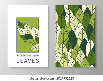 A set of posters for advertising, invitations, cards from colorful leaves. Summer background for sales, congratulations. Geometric flat design. Place for your text. Vector illustration