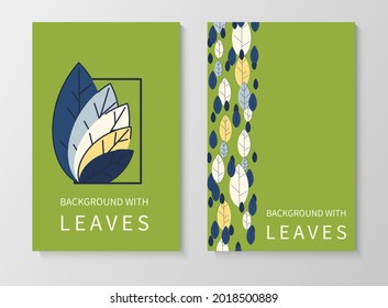 A set of posters for advertising, invitations, cards from colorful leaves. Summer background for sales, congratulations. Geometric flat design. Place for your text. Vector illustration