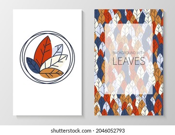 A set of posters for advertising, invitations, cards from colorful leaves. Autumn background for sales, congratulations. Geometric flat design. Place for your text. Vector illustration