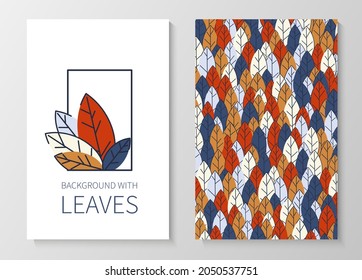A set of posters for advertising, invitations, cards from colorful leaves. Autumn background for sales, congratulations. Geometric flat design. Place for your text. Vector illustration