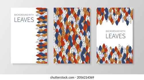 A set of posters for advertising, invitations, cards from colorful leaves. Autumn background for sales, congratulations. Geometric flat design. Place for your text. Vector illustration