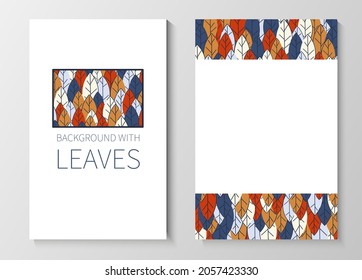 A set of posters for advertising, invitations, cards from colorful leaves. Autumn background for sales, congratulations. Geometric flat design. Place for your text. Vector illustration