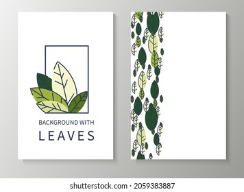 A set of posters for advertising, invitations, cards from colorful leaves. Summer background for sales, congratulations. Geometric flat design. Place for your text. Vector illustration