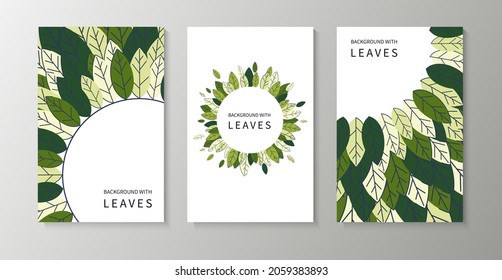 A set of posters for advertising, invitations, cards from colorful leaves. Summer background for sales, congratulations. Geometric flat design. Place for your text. Vector illustration