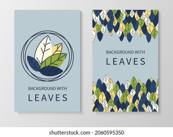 A set of posters for advertising, invitations, cards from colorful leaves. Summer background for sales, congratulations. Geometric flat design. Place for your text. Vector illustration