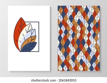 A set of posters for advertising, invitations, cards from colorful leaves. Autumn background for sales, congratulations. Geometric flat design. Place for your text. Vector illustration