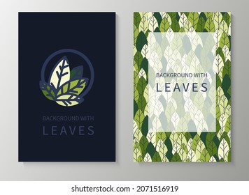 A set of posters for advertising, invitations, cards from colorful leaves. Summer background for sales, congratulations. Geometric flat design. Place for your text. Vector illustration
