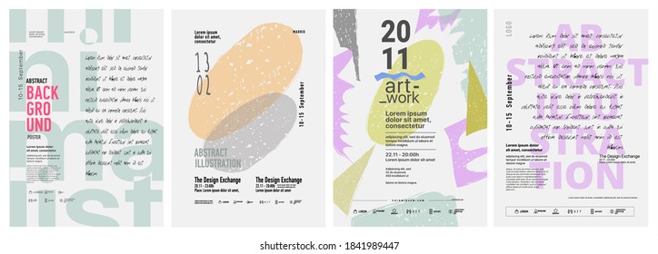 Satz Poster. Kunstwerke, zeitgenössische Kunst. Abstrakte Grafiken 
 für ein Poster oder eine Einladung. Vektorgrafik. A4-Größe