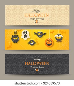 Set posters, banners or backgrounds for Halloween Party Night, vector illustration.