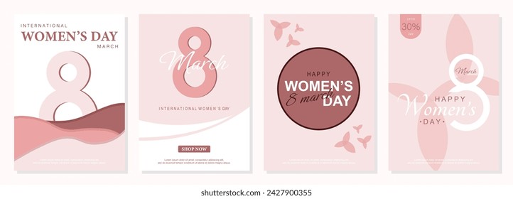 Coloca afiches o banners con el Día de la Mujer. 8 de marzo. Oferta especial de descuento. Antecedentes del 8 de marzo. Plantilla de encabezado o cupón del día de la mujer feliz.