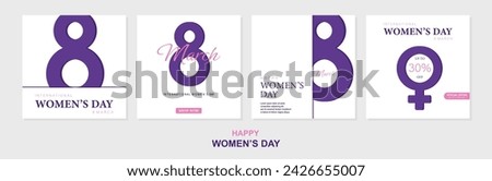 Set of posters or banners with Women's day. 8 March. Special offer discount. Background for sale. Happy Women's day header or voucher template.