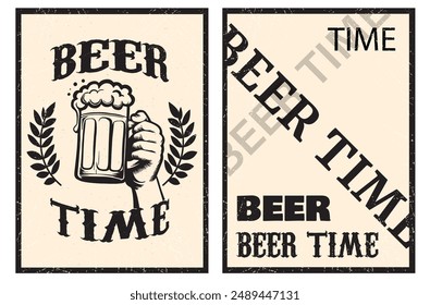 A set of posters for a bar, beer advertising. Beer time. Leaflet, poster, booklet. Vector graphics