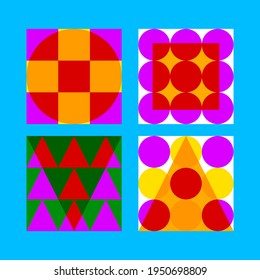 Conjunto de afiches de estilo Bauhaus con formas coloridas. Fondo 2d geométrico brillante.