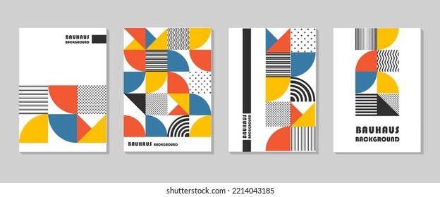 A set of posters with a Bauhaus swiss style pattern. Minimal vintage geometric design posters, wall art, layout with primitive background shapes