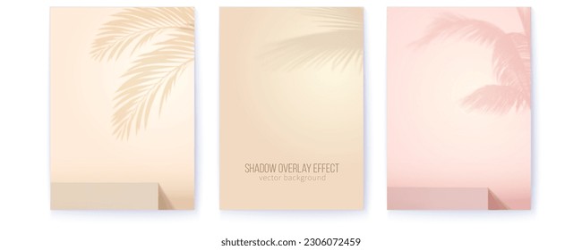 Set of posters for branding, product display and presentation. Backgrounds with shadow of palms. Skintone color