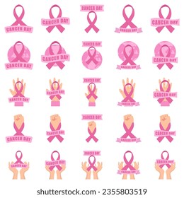 Set of posters for breast cancer awareness month in October. Realistic pink ribbon symbol. Medical Design. Vector illustration.