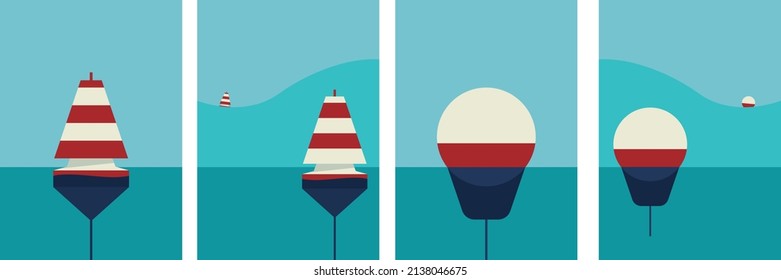 Juego de afiches en el mar, el océano. Moderna y moderna ilustración de estilo Flat de mar tranquilo y océano con olas.