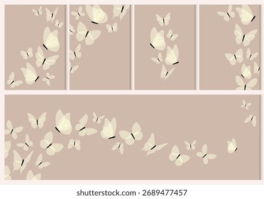 Un conjunto de carteles con mariposas. Un Vector para volantes, postales, diseño, redes sociales y publicidad.