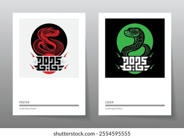 Set of posters for Chinese new year. Welcome to Year of the Green Wooden Snake. Mystic Serpent: Unlocking the Secrets of the 2025 Year of the Snake. Striking Serpentine Symbol. 