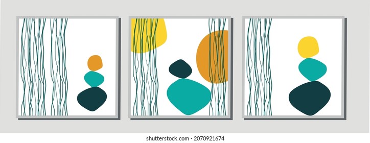 Plakatsatz mit bunten Kieselsteinen und Steinen