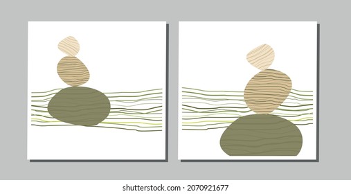 set of posters with colorful pebbles and lines