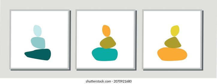 set of posters with colorful pebbles and lines
