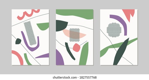 A set of posters. A composition with abstract elements in a popular style. Background for your design. Poster for a blog and website. Fashionable vector illustration.