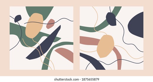 A set of posters. A composition with abstract elements in a popular style. Background for your design. Poster for a blog and website. Fashionable vector illustration.