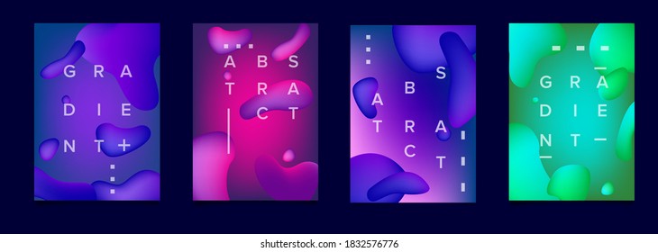 Conjunto de carteles y cubiertas con formas orgánicas líquidas en colores vivos de neón. Plantilla para música y fiesta en el club.