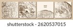 A set of posters with cross-sections of trees. Tree trunk growth rings. Vector illustration.