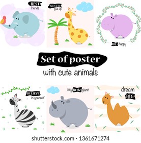 set of posters with cute animals (on some posters a transparent background) - vector illustration, eps