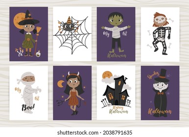 Set of posters with cute children in costumes. Perfect for kids bedroom, nursery decoration, posters and wall decorations