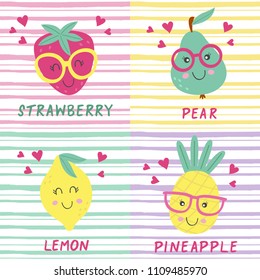 set of posters with cute fruits - vector illustration, eps