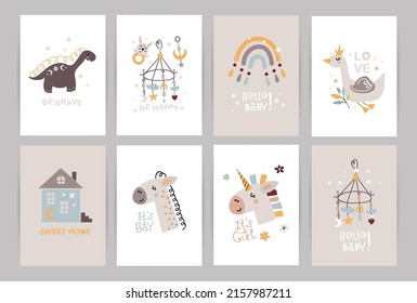 Set of posters with cute nursery items. Perfect for kids bedroom, nursery decoration, posters and wall decorations