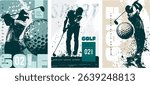 Set of posters dedicated to golf in Grunge silhouette style