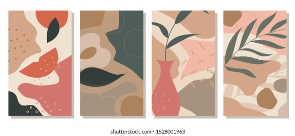 Set of posters depicting fruits, plants and abstractions, modern graphic design. Perfect for Internet, card, poster, cover, invitation, brochure. Vector.