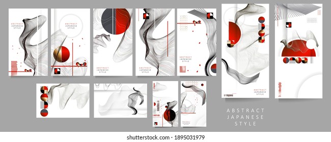 Set Posters design Japanese style templates set invitations to lines abstract background for book cover texture brochure