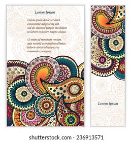 Set of posters with doodle paisley for your business. Used clipping mask for easy editing. Vector abstract background for invitations, business documents, cards, flyers and placards. Sale brochure.