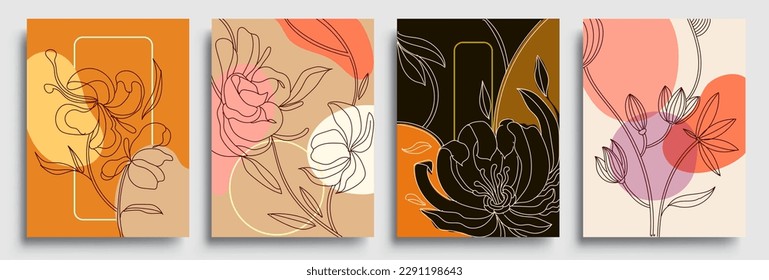 Set of posters with elements of plants, floral and abstract shapes, modern graphic design. Perfect for social media, poster, cover, invitation, brochure. Vector