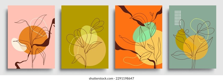 Set of posters with elements of plants, floral and abstract shapes, modern graphic design. Perfect for social media, poster, cover, invitation, brochure. Vector