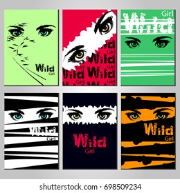 set of posters with eyes girl vector