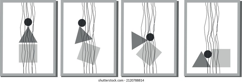
a set of posters with figures and a falling ball