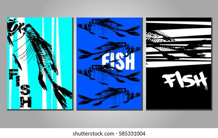 set of posters with fish skeletons