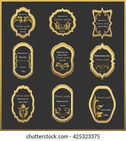 Set of posters with floral ornaments and text on a black background. Pattern Victorian, vintage style. Vector Illustration