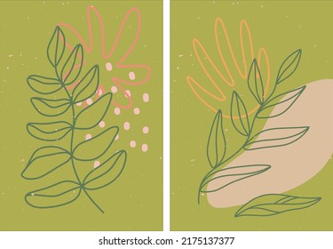 Un conjunto de afiches con un patrón floral. abstracción colorida en un estilo moderno. Diseño de ilustración vectorial. Resumen de la composición del arte moderno. Diseño de plantilla.